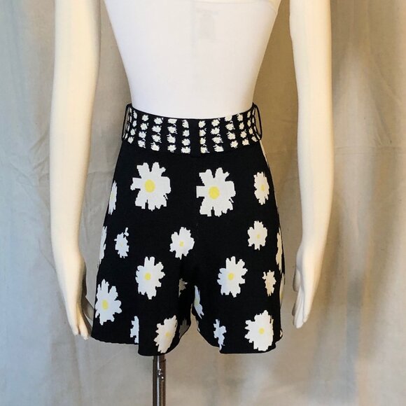 Maje Black Daisy Print Knit Shorts 1 / XS - Picture 9 of 11